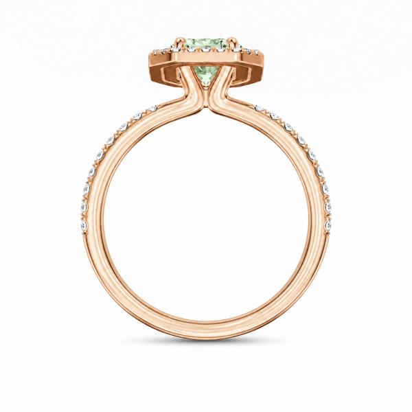 婚約指輪 - 1.20カラット ダブルハローリングレッドゴールド製 ファンシーグリーン ラディアントカット ダイヤモンド