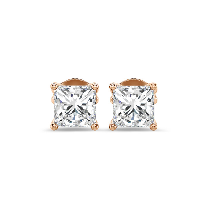 4.00캐럿 솔리테어 귀걸이, 레드 골드에 프린세스 다이아몬드