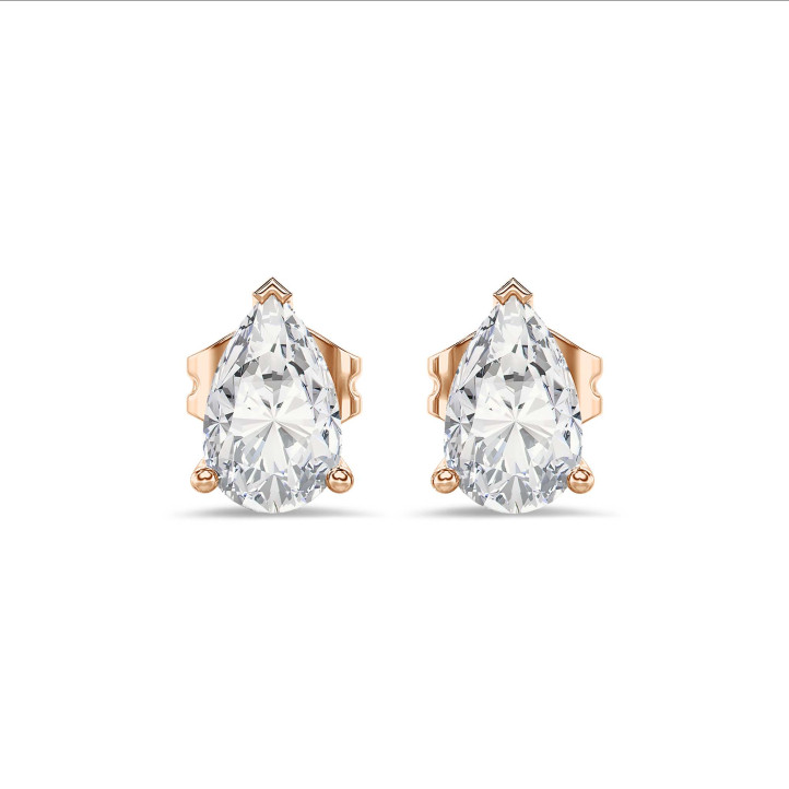 2.00캐럿 솔리테어 진주 컷 다이아몬드 귀걸이 (레드 골드)