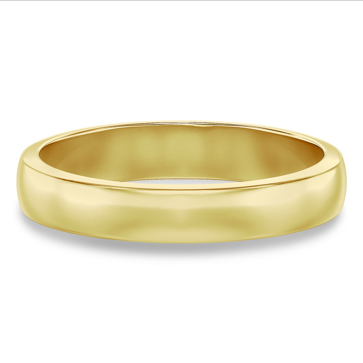 4.00mm 두께의 살짝 돔형 표면 디자인의 노란 금 결혼 반지