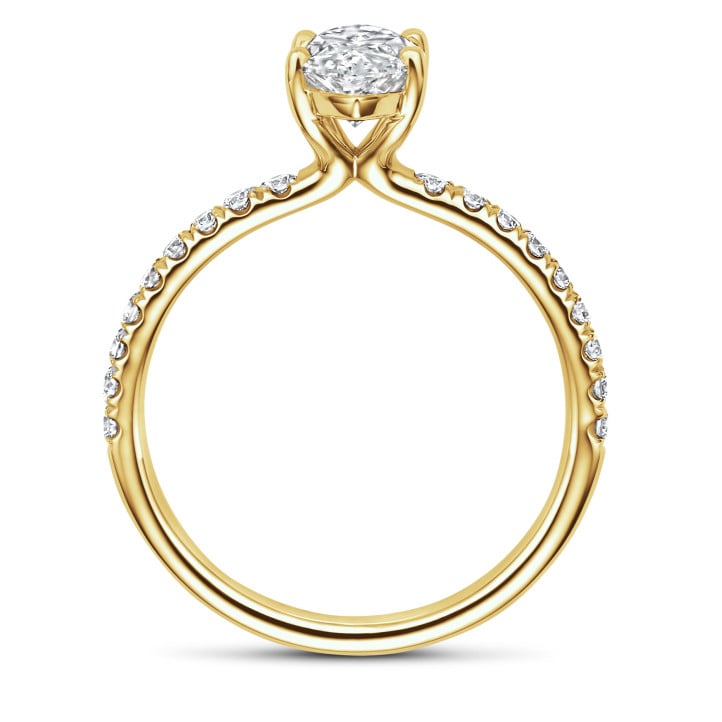 3.00캐럿 솔리테어 링, 옐로우 골드에 페어 컷 다이아몬드와 사이드 다이아몬드