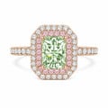 1.20캐럿 더블 헤일로 링, 레드 골드 세팅에 실험실에서 생성된 팬시 그린 라디언트 컷 다이아몬드