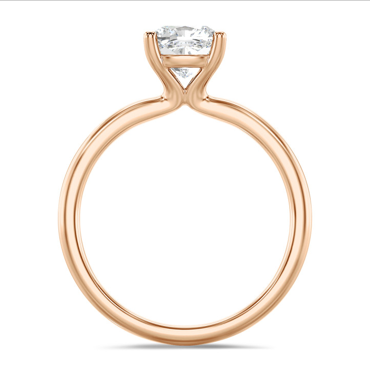 1.00 karaat solitaire ring met een lab grown cushion diamant in rood goud