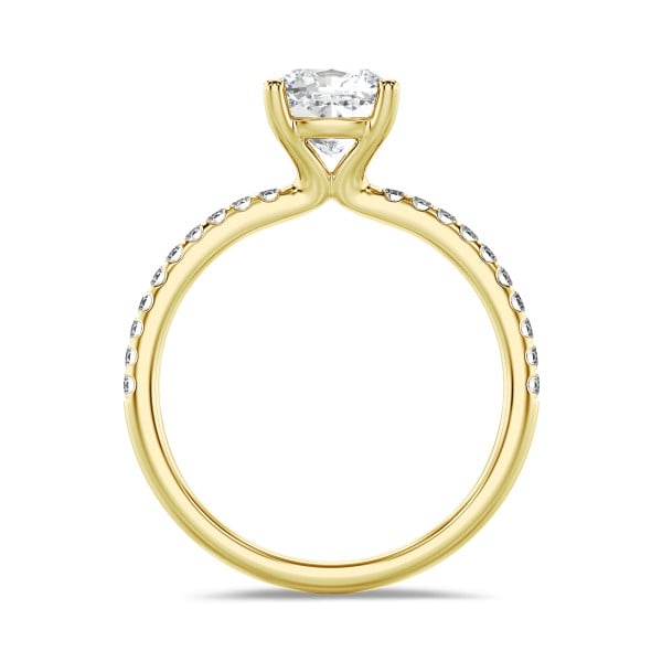 Ringen - 1.00 karaat solitaire ring met een cushion diamant in geel goud met zijdiamanten