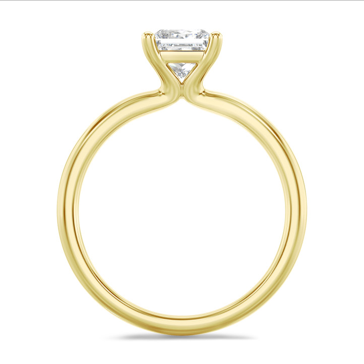 1.50 karaat solitaire ring met een princess diamant in geel goud
