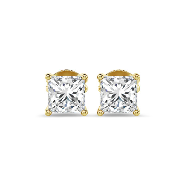 2.00 karaat solitaire oorbellen in geel goud met princess diamanten