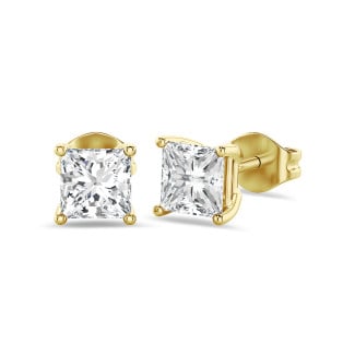 4.00 karaat solitaire oorbellen in geel goud met lab grown princess diamanten