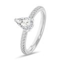 1.00 karaat solitaire ring met peervormige diamant in wit goud met zijdiamanten