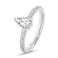 1.50 karaat solitaire ring met peervormige diamant in wit goud met zijdiamanten