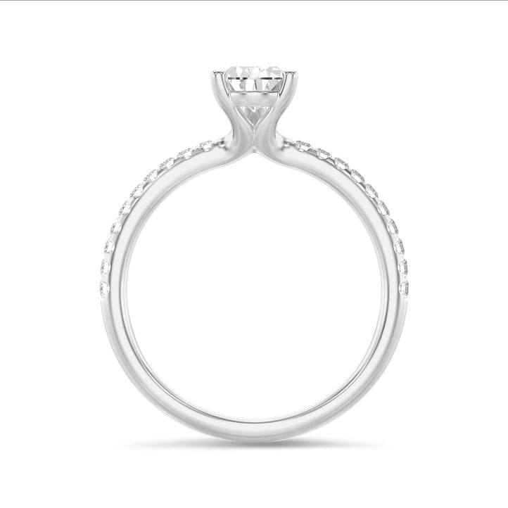 1.50 karaat solitaire ring met peervormige diamant in wit goud met zijdiamanten
