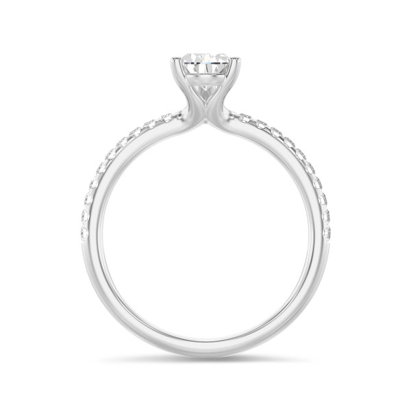 Verlovingsringen - 3.00 karaat solitaire ring met peervormige lab grown diamant in wit goud met lab grown zijdiamanten