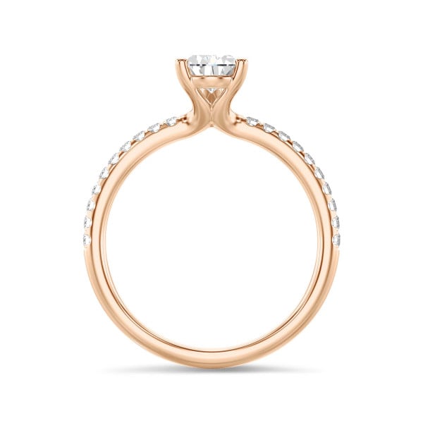 Ringen - 1.50 karaat solitaire ring met peervormige lab grown diamant in rood goud met lab grown zijdiamanten