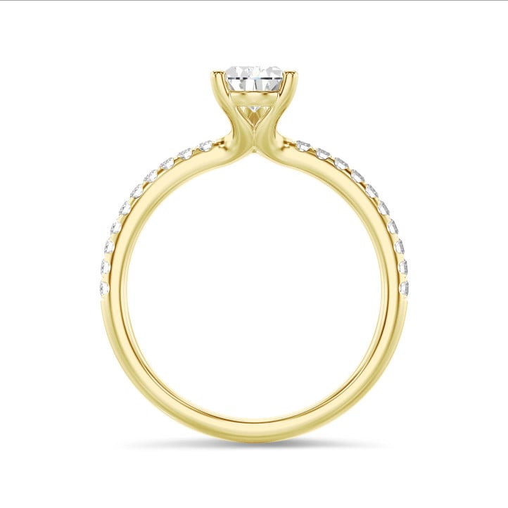 2.00 karaat solitaire ring met peervormige lab grown diamant in geel goud met lab grown zijdiamanten
