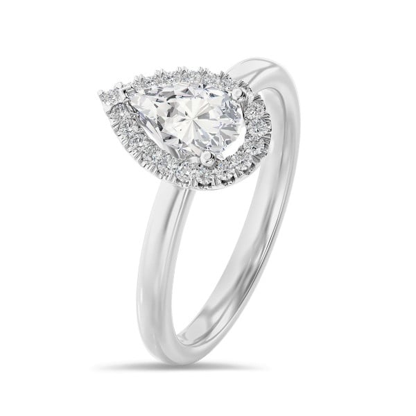 Verlovingsringen - 1.50 karaat halo solitaire ring met peervormige diamant in wit goud met ronde diamanten