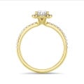 2.00 karaat halo solitaire ring met peervormige lab grown diamant in geel goud met ronde lab grown diamanten