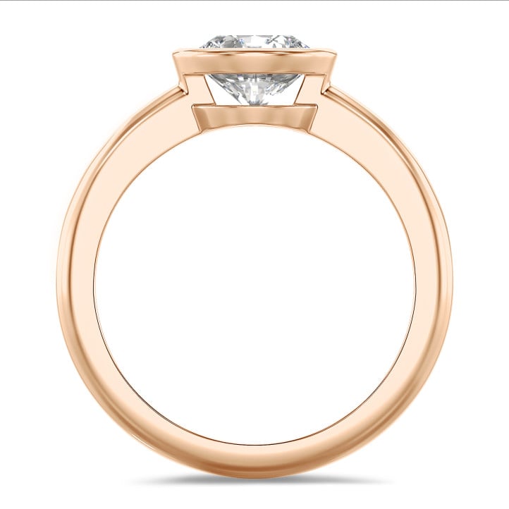 1.50 karaat solitaire ring in rood goud met ronde diamant