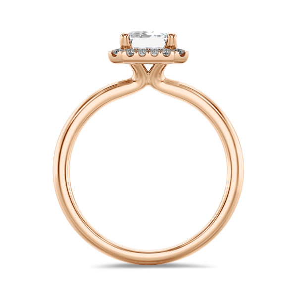 Verlovingsringen - 1.00 karaat halo solitaire ring met een lab grown emerald cut diamant in rood goud met ronde lab grown diamanten