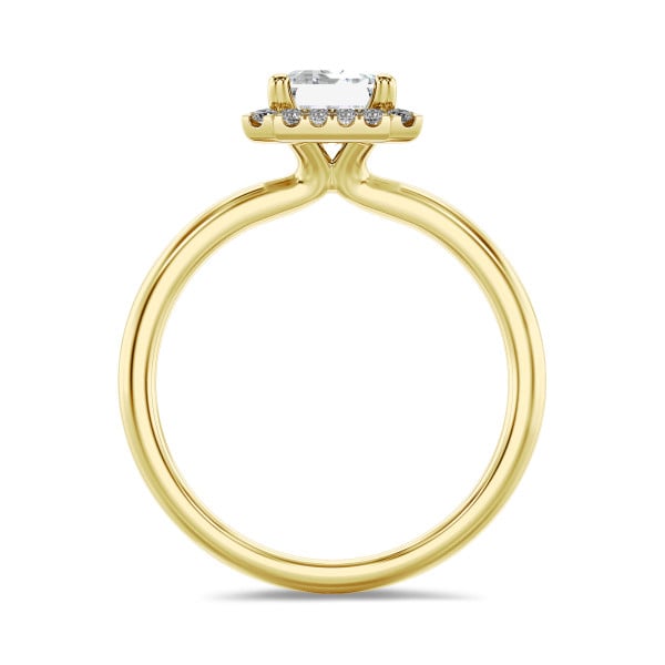 Ringen - 1.00 karaat halo solitaire ring met een emerald cut diamant in geel goud met ronde diamanten