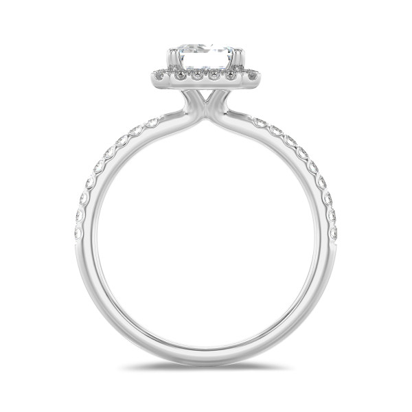 Ringen - 2.00 karaat halo solitaire ring met een lab grown emerald cut diamant in wit goud met ronde lab grown diamanten