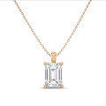 1.00 karaat solitaire hanger in rood goud met lab grown emerald cut diamant
