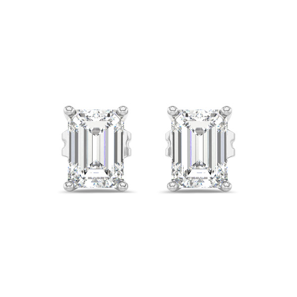 Oorbellen - 2.00 karaat solitaire oorbellen in wit goud met lab grown emerald cut diamanten