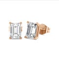 2.00 karaat solitaire oorbellen in rood goud met lab grown emerald cut diamanten