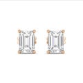 2.00 karaat solitaire oorbellen in rood goud met lab grown emerald cut diamanten
