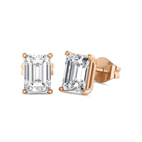 Oorbellen - 2.00 karaat solitaire oorbellen in rood goud met emerald cut diamanten