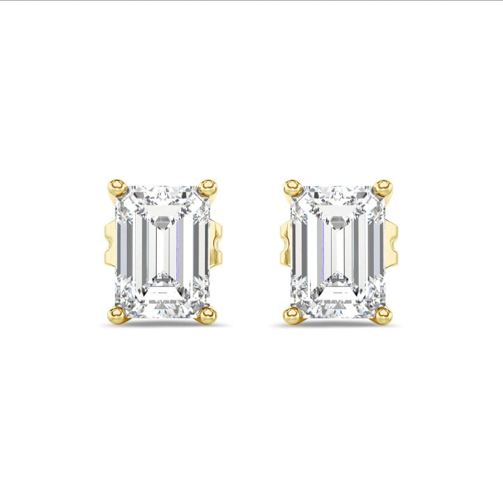 3.00 karaat solitaire oorbellen in geel goud met lab grown emerald cut diamanten