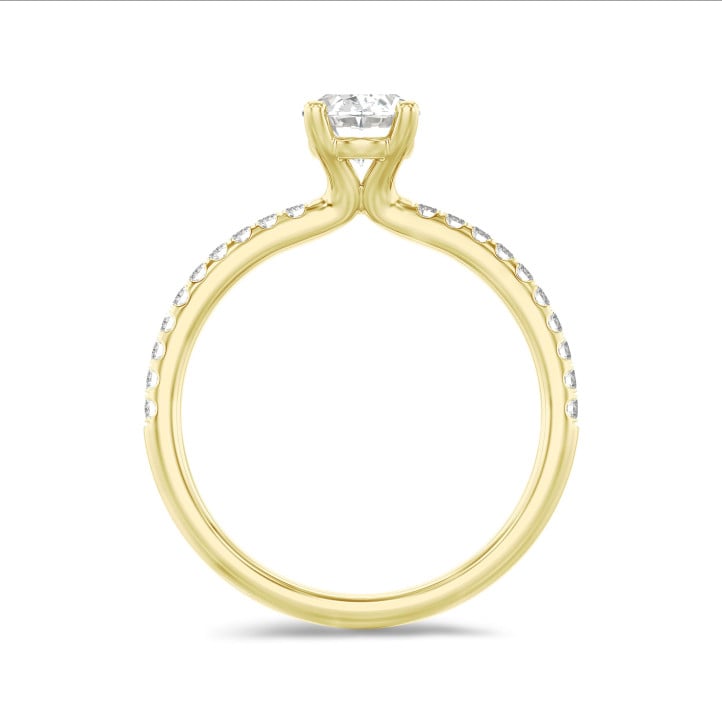 1.50 karaat solitaire ring met een ovale diamant in geel goud met zijdiamanten