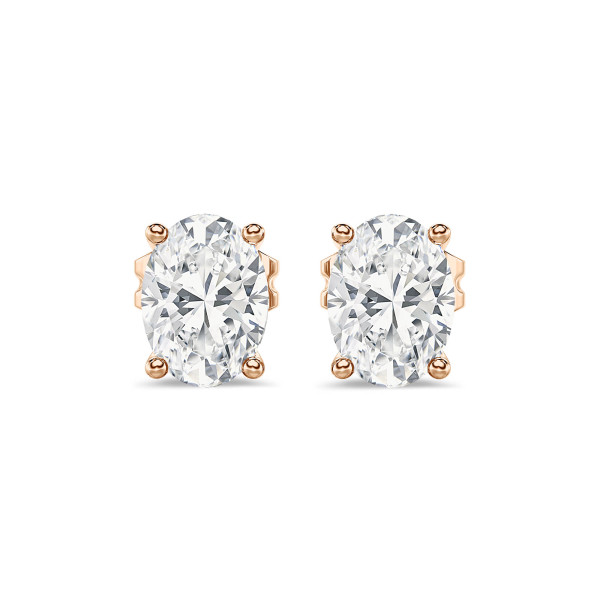 Oorbellen - 2.00 karaat solitaire oorbellen in rood goud met ovale diamanten