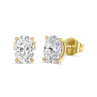3.00 karaat solitaire oorbellen in geel goud met ovale lab grown diamanten