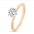 1.00 karaat solitaire ring in rood goud met ronde lab grown diamant