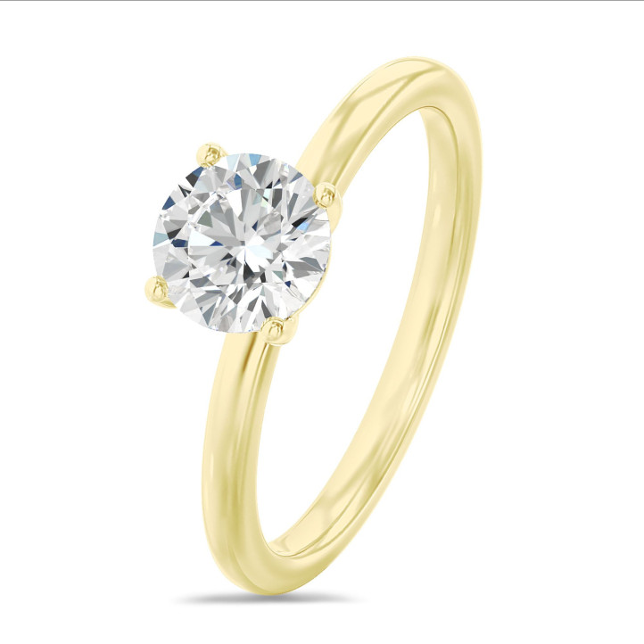 1.50 karaat solitaire ring in geel goud met ronde lab grown diamant