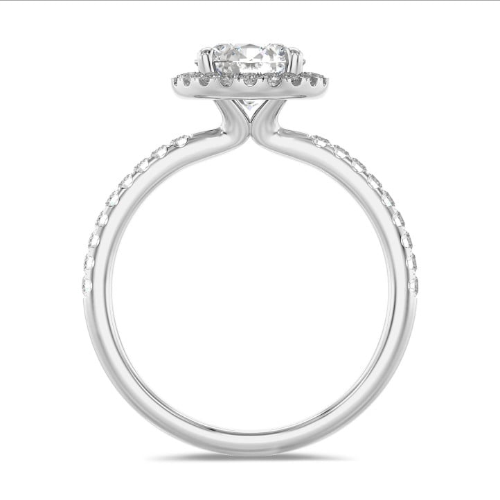 2.50 karaat halo solitaire ring in wit goud met ronde diamanten