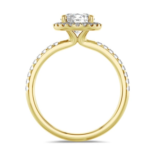 Ringen - 1.00 karaat halo solitaire ring in geel goud met ronde diamanten