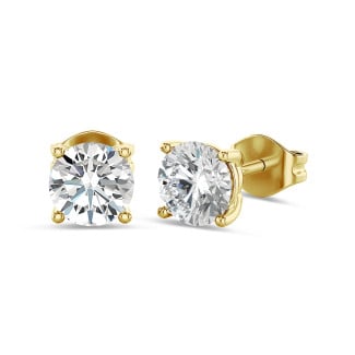 2.00 karaat solitaire oorbellen in geel goud met ronde diamanten