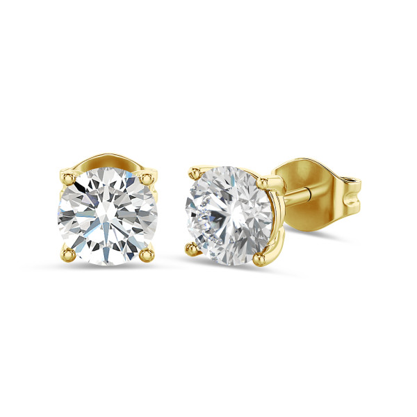 Oorbellen - 2.00 karaat solitaire oorbellen in geel goud met ronde lab grown diamanten