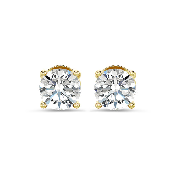Oorbellen - 2.00 karaat solitaire oorbellen in geel goud met ronde lab grown diamanten