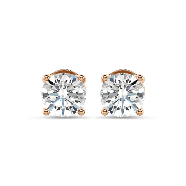 Oorbellen - 2.00 karaat solitaire oorbellen in rood goud met ronde lab grown diamanten