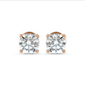 3.00 karaat solitaire oorbellen in rood goud met ronde lab grown diamanten