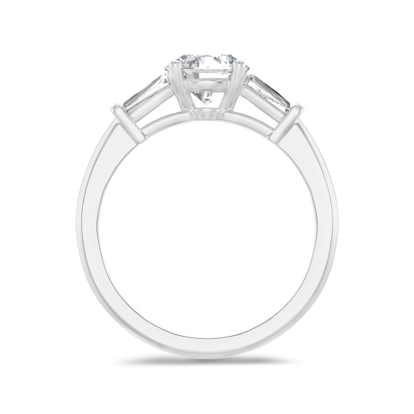 Ringen - 1.00 karaat trilogie ring in platina met ronde lab grown diamant en conische lab grown baguettes