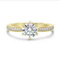 1.50 karaat lab grown diamanten solitaire ring in geel goud met lab grown zijdiamanten