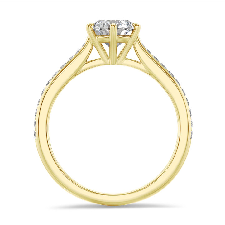 3.00 karaat lab grown diamanten solitaire ring in geel goud met lab grown zijdiamanten