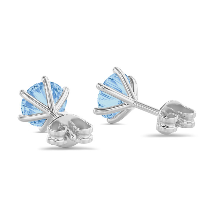 2.00 karaat solitaire oorbellen in wit goud met ronde blauwe diamanten