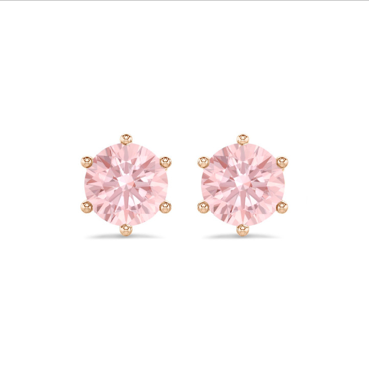3.00 karaat solitaire oorbellen in rood goud met ronde roze diamanten