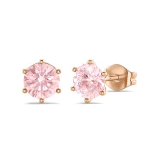 4.00 karaat solitaire oorbellen in rood goud met ronde roze diamanten