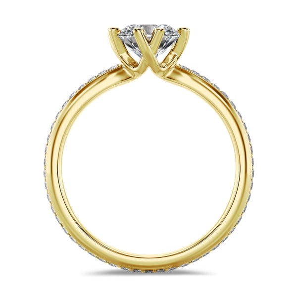 Ringen - 1.00 karaat diamanten solitaire ring in geel goud met ronde diamanten (volledig rondom gezet)