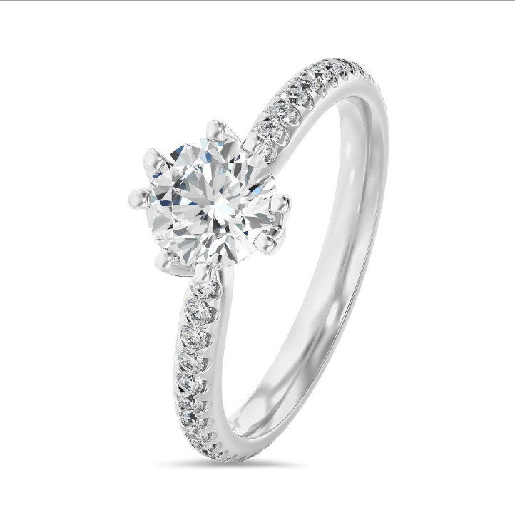 1.50 karaat lab grown diamanten solitaire ring in wit goud met ronde lab grown diamanten (volledig rondom gezet)