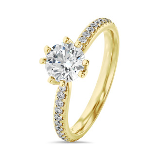 2.00 karaat lab grown diamanten solitaire ring in geel goud met ronde lab grown diamanten (volledig rondom gezet)